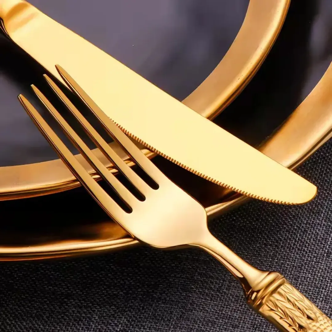 5 Pcs Gold Mirror Hollow Handle Cutlery Set