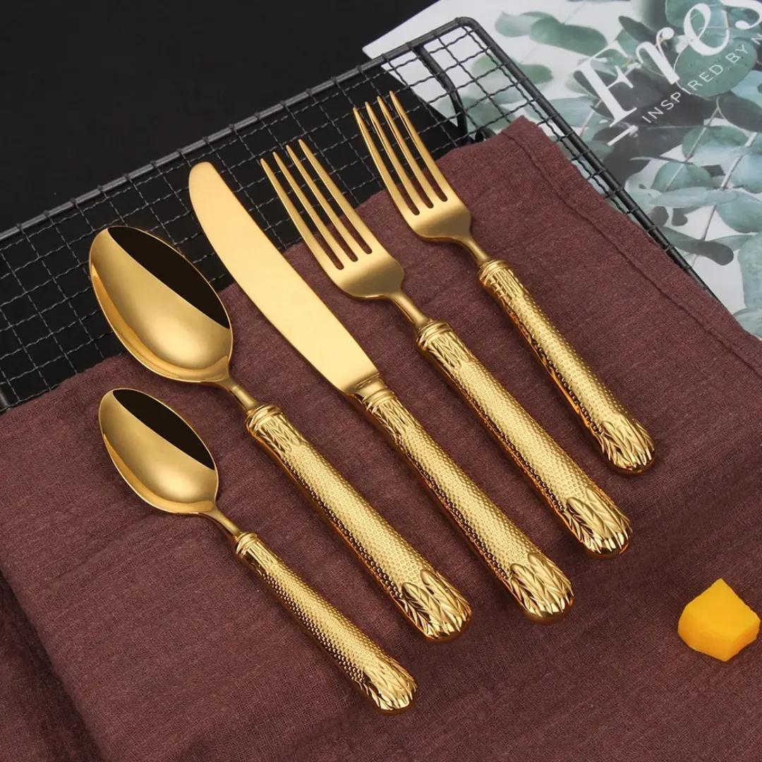 5 Pcs Gold Mirror Hollow Handle Cutlery Set